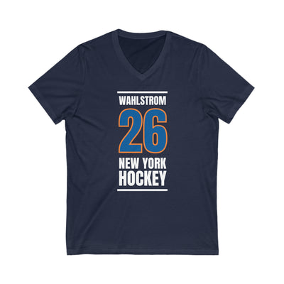 Wahlstrom 26 New York Hockey Blue Vertical Design Unisex V-Neck Tee