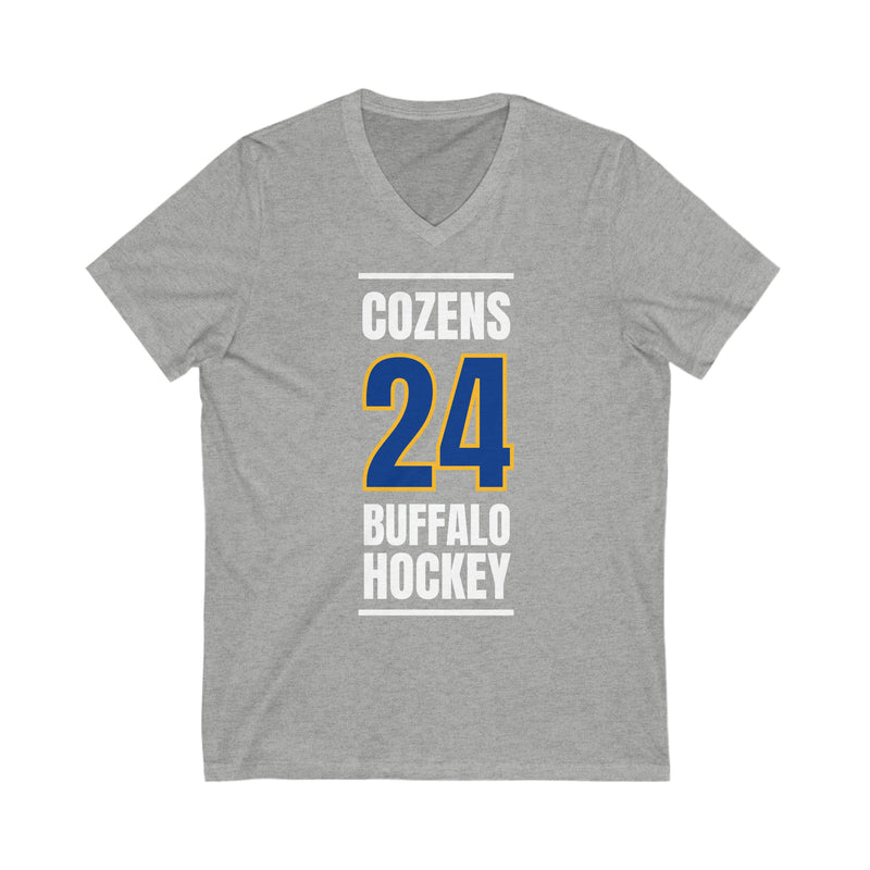 Cozens 24 Buffalo Hockey Royal Blue Vertical Design Unisex V-Neck Tee