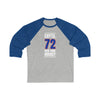 Chytil 72 New York Hockey Royal Blue Vertical Design Unisex Tri-Blend 3/4 Sleeve Raglan Baseball Shirt