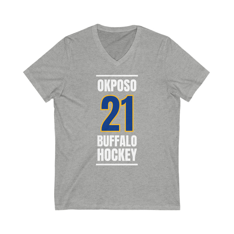 Okposo 21 Buffalo Hockey Royal Blue Vertical Design Unisex V-Neck Tee