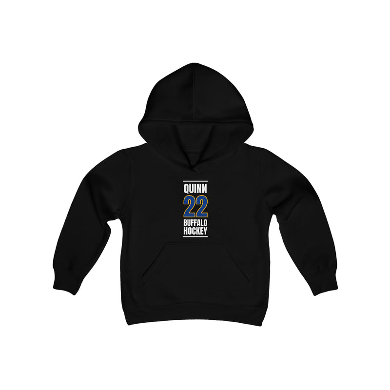 Quinn 22 Buffalo Hockey Royal Blue Vertical Design Youth Hooded Sweatshirt