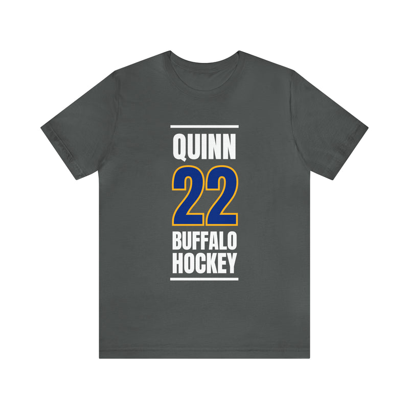 Quinn 22 Buffalo Hockey Royal Blue Vertical Design Unisex T-Shirt