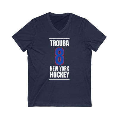 Trouba 8 New York Hockey Royal Blue Vertical Design Unisex V-Neck Tee