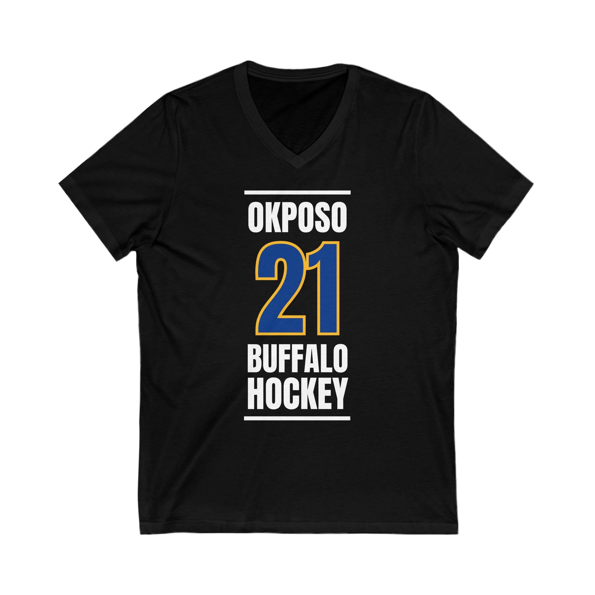 Okposo 21 Buffalo Hockey Royal Blue Vertical Design Unisex V-Neck Tee