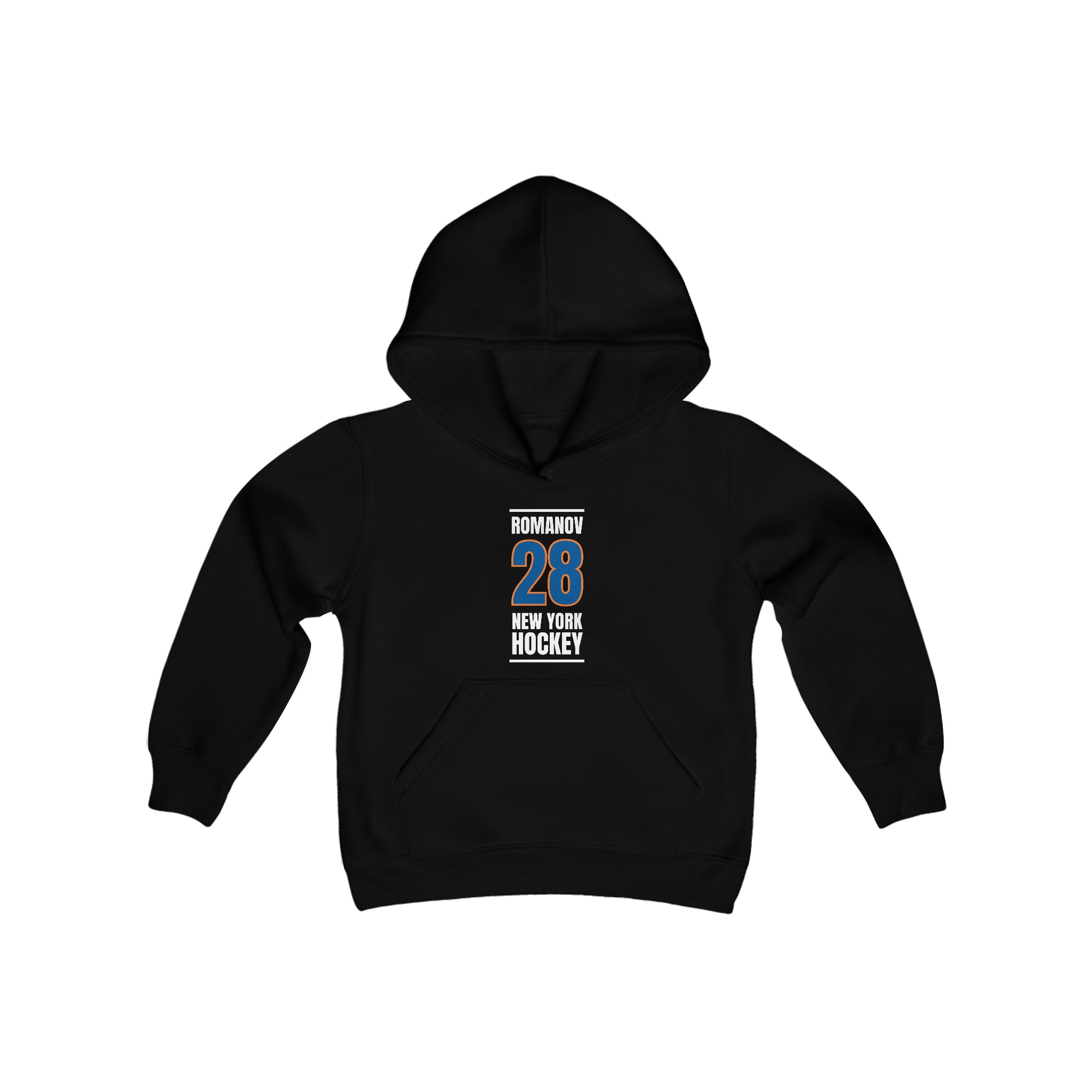 Romanov 28 New York Hockey Blue Vertical Design Youth Hooded Sweatshirt