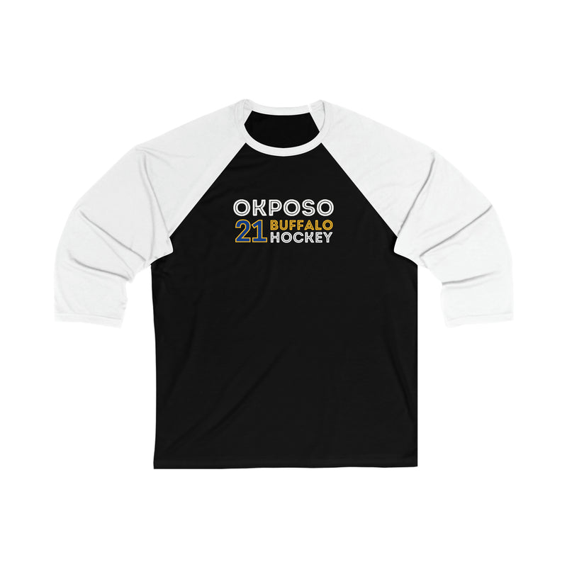 Okposo 21 Buffalo Hockey Grafitti Wall Design Unisex Tri-Blend 3/4 Sleeve Raglan Baseball Shirt