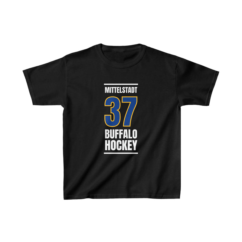 Mittelstadt 37 Buffalo Hockey Royal Blue Vertical Design Kids Tee