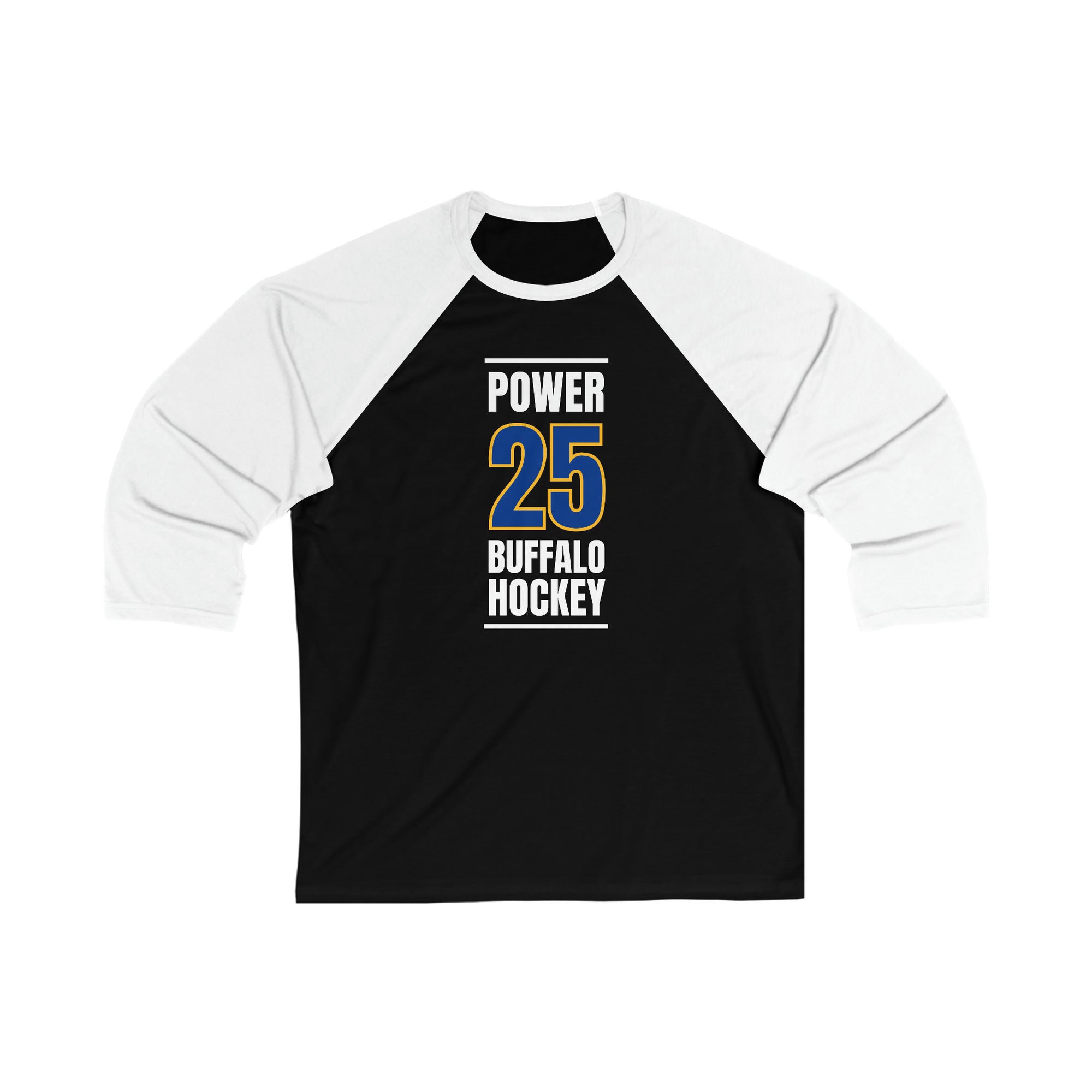 Power 25 Buffalo Hockey Royal Blue Vertical Design Unisex Tri-Blend 3/4 Sleeve Raglan Baseball Shirt