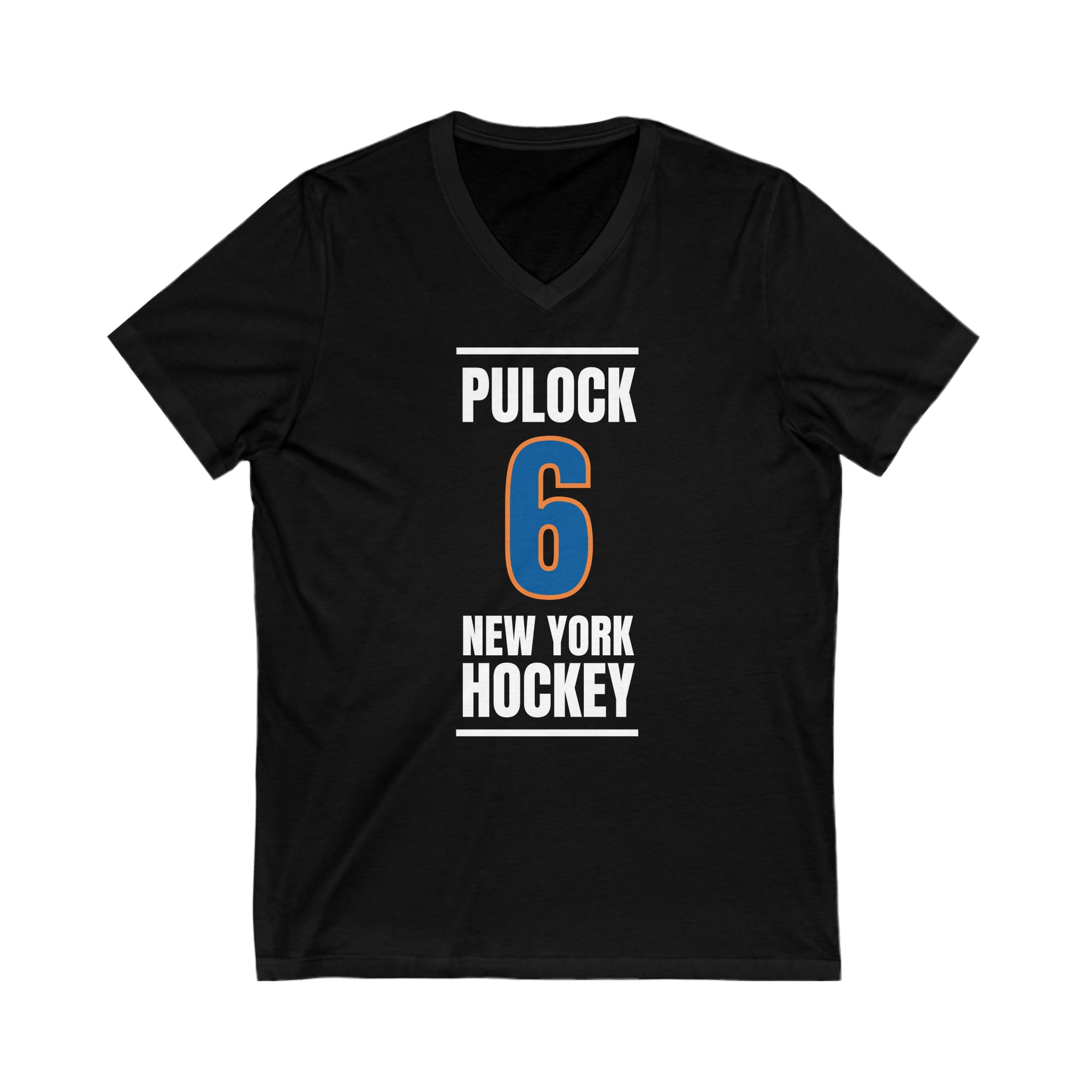 Pulock 6 New York Hockey Blue Vertical Design Unisex V-Neck Tee