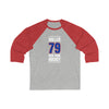 Miller 79 New York Hockey Royal Blue Vertical Design Unisex Tri-Blend 3/4 Sleeve Raglan Baseball Shirt