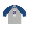 Miller 79 New York Hockey Royal Blue Vertical Design Unisex Tri-Blend 3/4 Sleeve Raglan Baseball Shirt