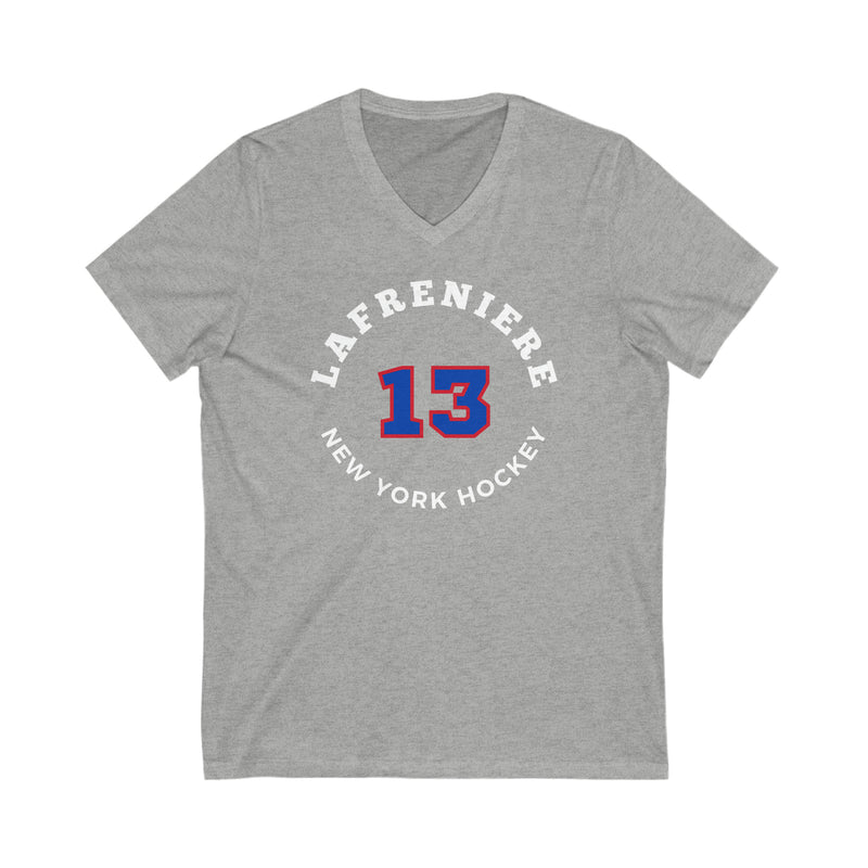 Lafreniere 13 New York Hockey Number Arch Design Unisex V-Neck Tee