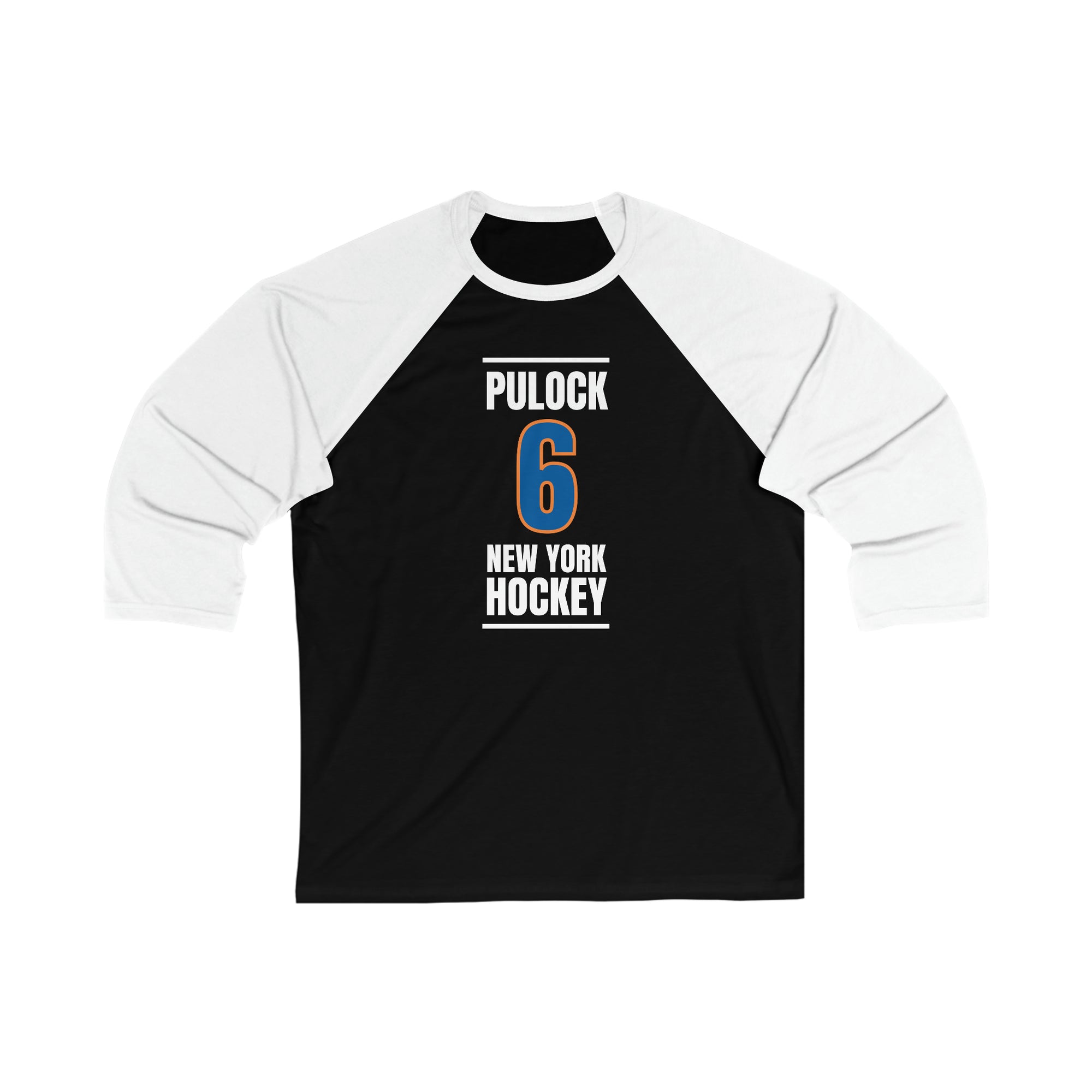 Pulock 6 New York Hockey Blue Vertical Design Unisex Tri-Blend 3/4 Sleeve Raglan Baseball Shirt