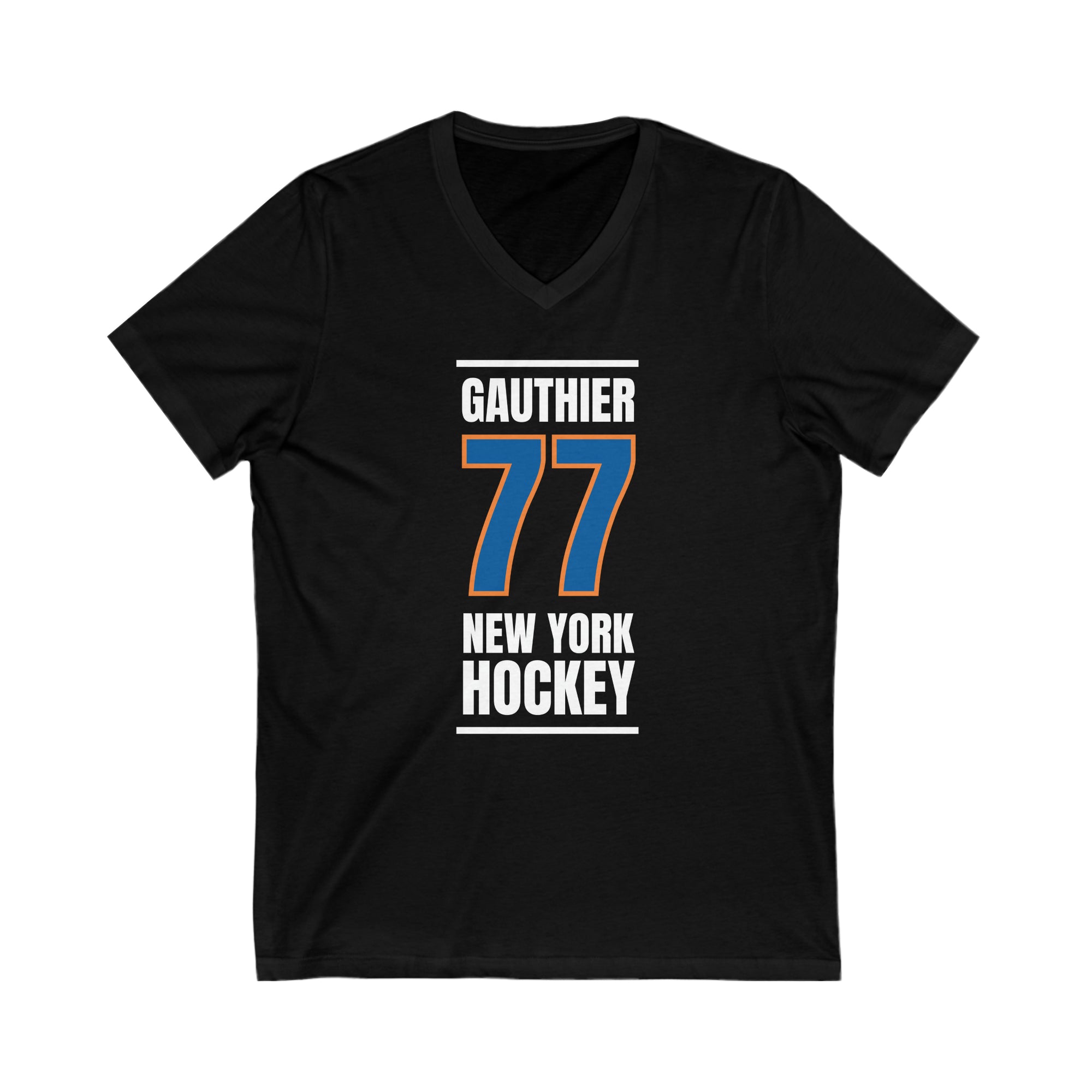 Gauthier 77 New York Hockey Blue Vertical Design Unisex V-Neck Tee