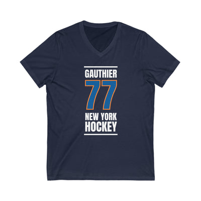 Gauthier 77 New York Hockey Blue Vertical Design Unisex V-Neck Tee