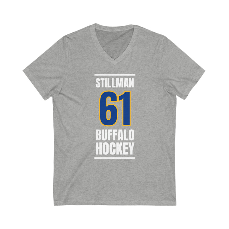 Stillman 61 Buffalo Hockey Royal Blue Vertical Design Unisex V-Neck Tee