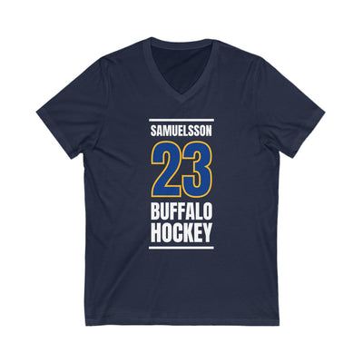 Samuelsson 23 Buffalo Hockey Royal Blue Vertical Design Unisex V-Neck Tee