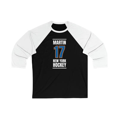 Martin 17 New York Hockey Blue Vertical Design Unisex Tri-Blend 3/4 Sleeve Raglan Baseball Shirt