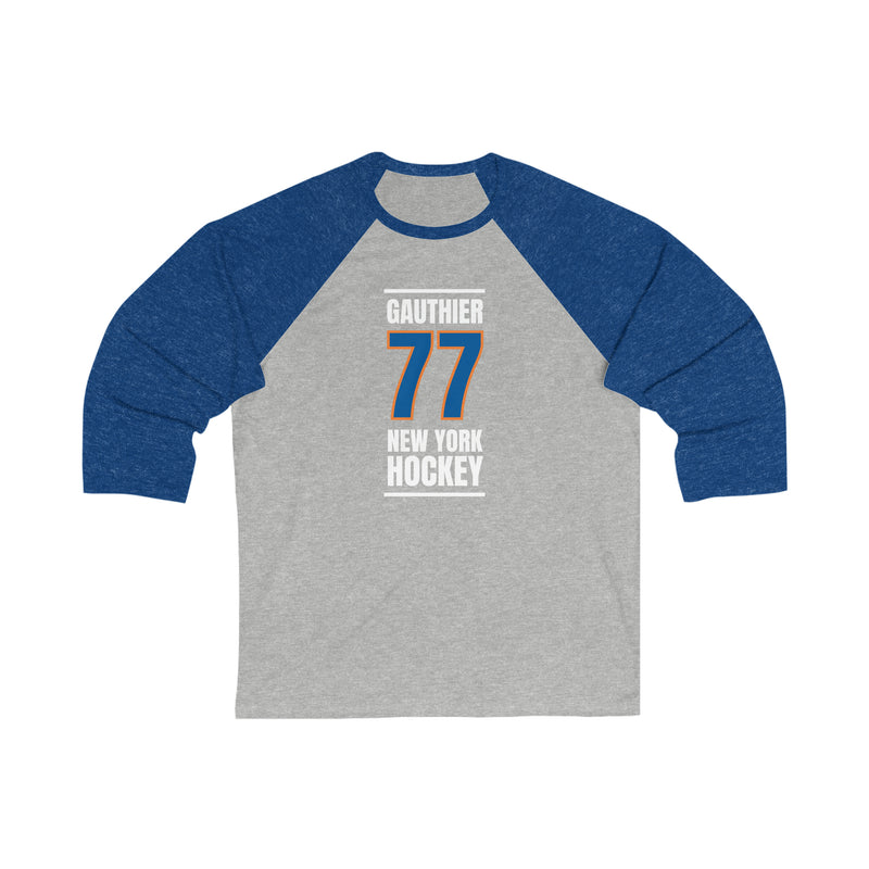 Gauthier 77 New York Hockey Blue Vertical Design Unisex Tri-Blend 3/4 Sleeve Raglan Baseball Shirt