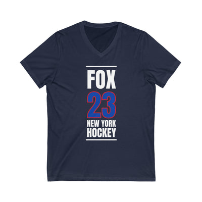 Fox 23 New York Hockey Royal Blue Vertical Design Unisex V-Neck Tee