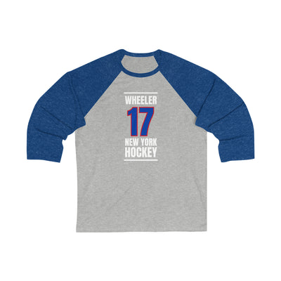 Wheeler 17 New York Hockey Royal Blue Vertical Design Unisex Tri-Blend 3/4 Sleeve Raglan Baseball Shirt