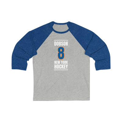 Dobson 8 New York Hockey Blue Vertical Design Unisex Tri-Blend 3/4 Sleeve Raglan Baseball Shirt