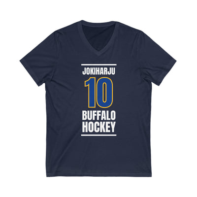 Jokiharju 10 Buffalo Hockey Royal Blue Vertical Design Unisex V-Neck Tee