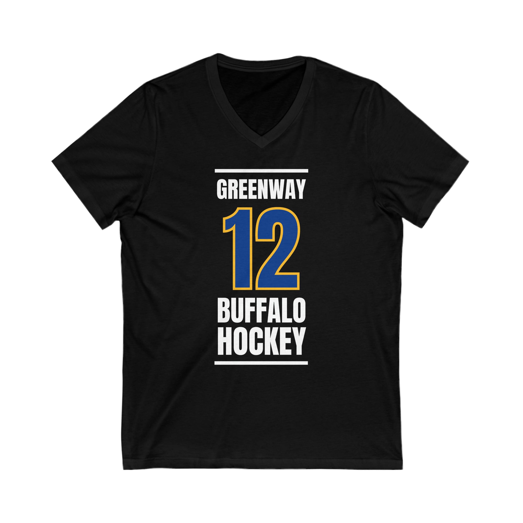 Greenway 12 Buffalo Hockey Royal Blue Vertical Design Unisex V-Neck Tee