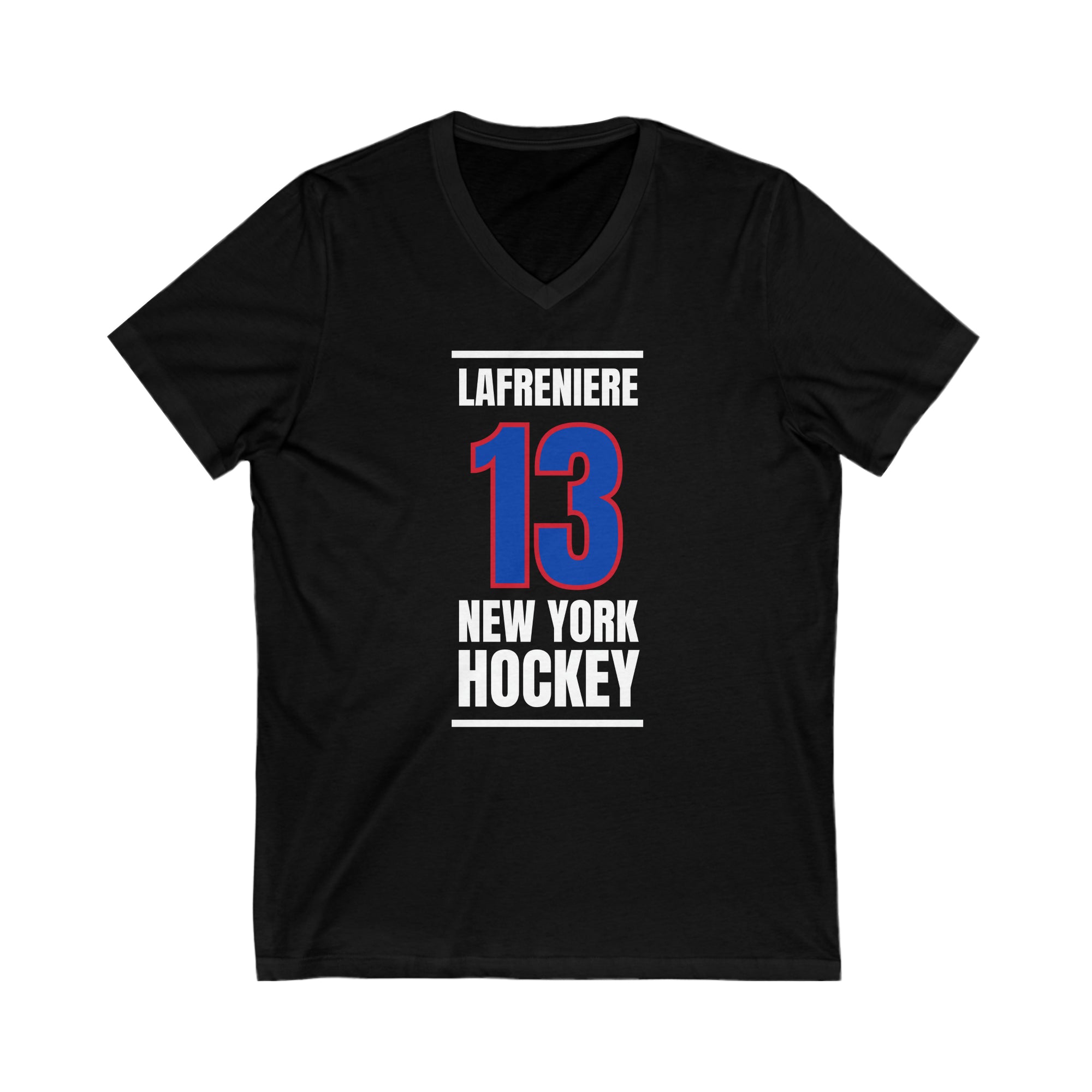 Lafreniere 13 New York Hockey Royal Blue Vertical Design Unisex V-Neck Tee