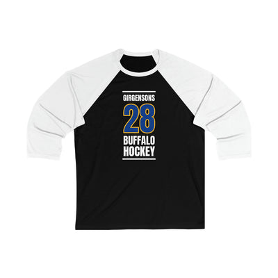 Girgensons 28 Buffalo Hockey Royal Blue Vertical Design Unisex Tri-Blend 3/4 Sleeve Raglan Baseball Shirt
