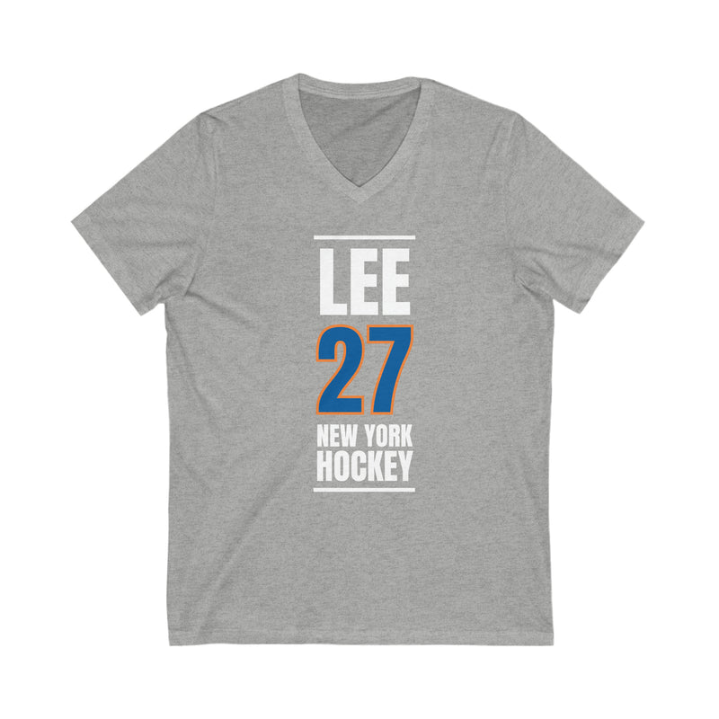 Lee 27 New York Hockey Blue Vertical Design Unisex V-Neck Tee