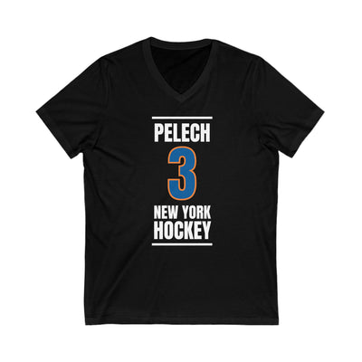 Pelech 3 New York Hockey Blue Vertical Design Unisex V-Neck Tee