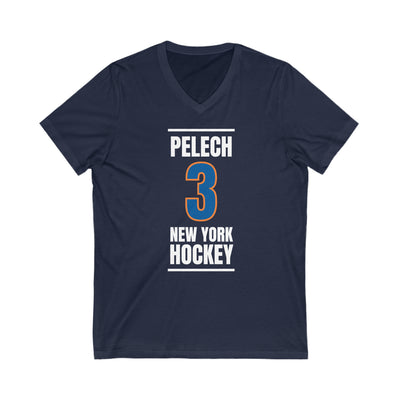 Pelech 3 New York Hockey Blue Vertical Design Unisex V-Neck Tee