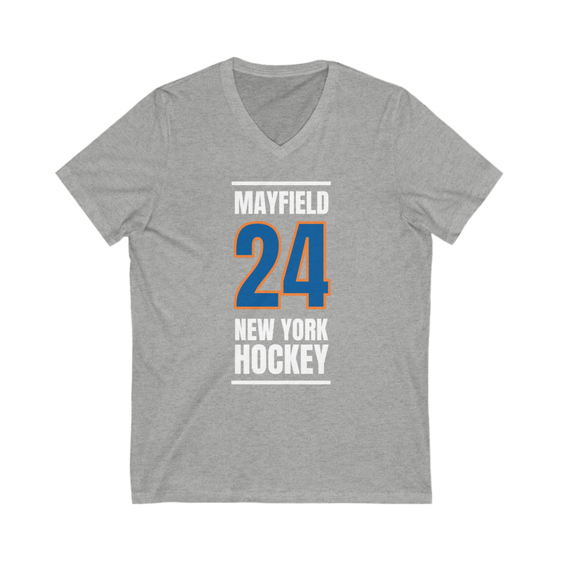 Mayfield 24 New York Hockey Blue Vertical Design Unisex V-Neck Tee