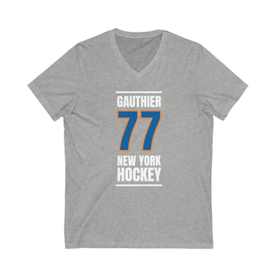 Gauthier 77 New York Hockey Blue Vertical Design Unisex V-Neck Tee