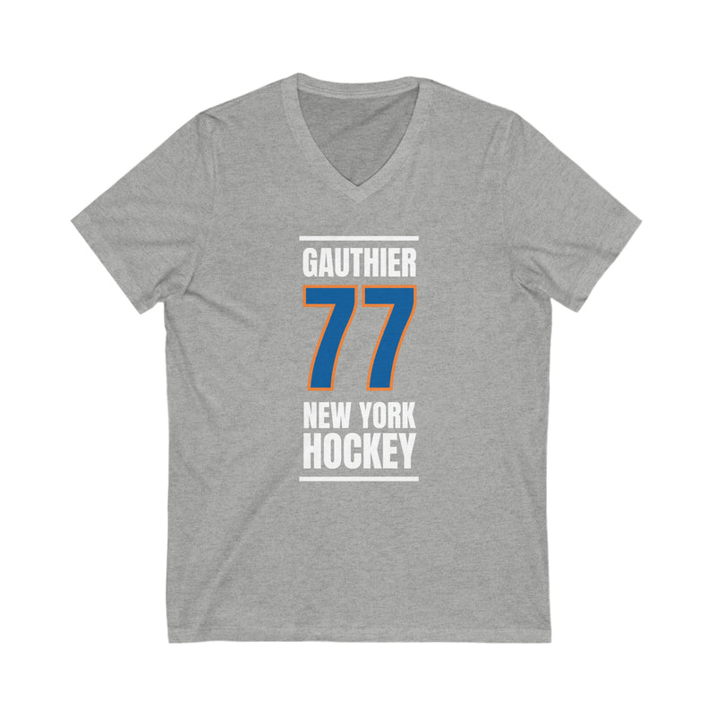 Gauthier 77 New York Hockey Blue Vertical Design Unisex V-Neck Tee