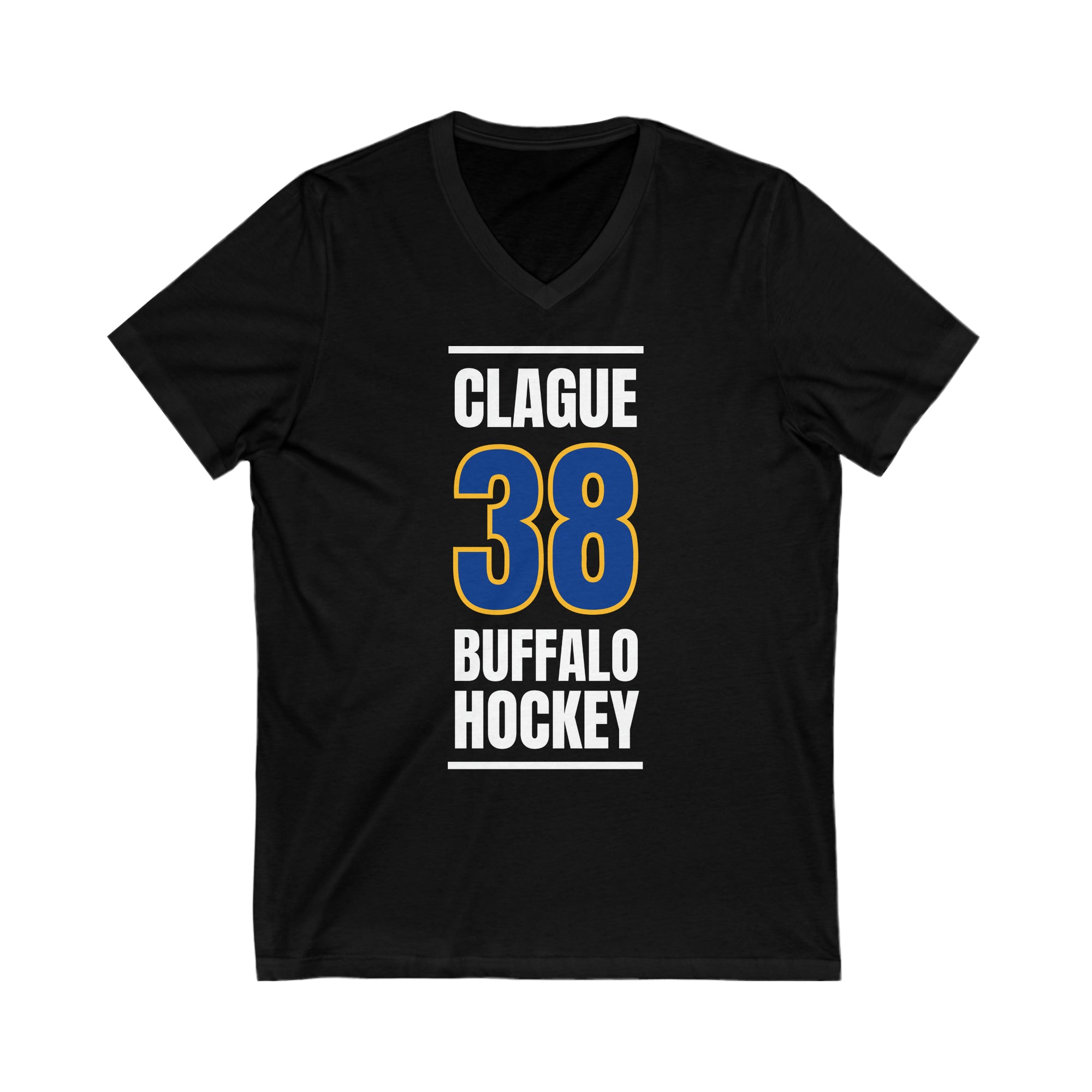 Clague 38 Buffalo Hockey Royal Blue Vertical Design Unisex V-Neck Tee