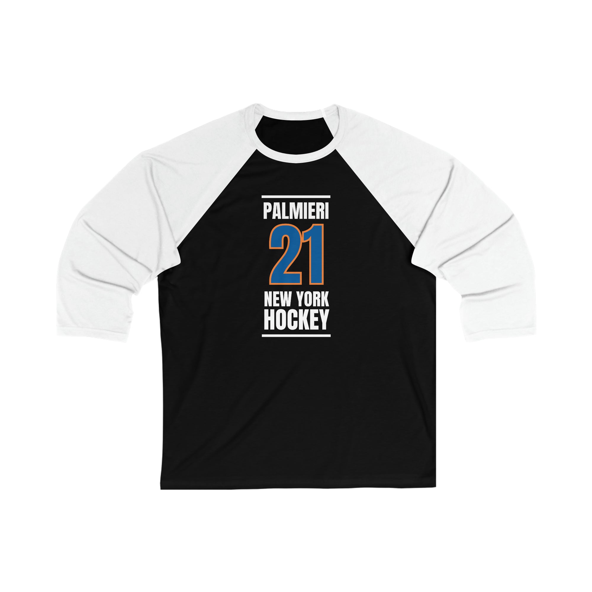 Palmieri 21 New York Hockey Blue Vertical Design Unisex Tri-Blend 3/4 Sleeve Raglan Baseball Shirt