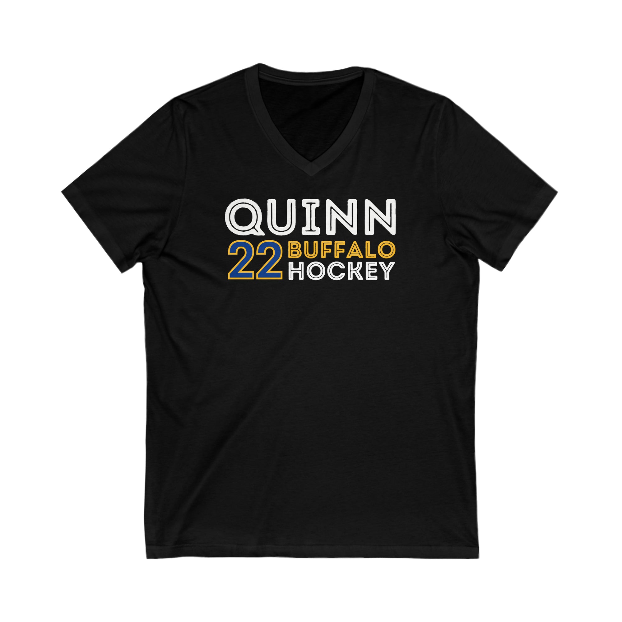 Quinn 22 Buffalo Hockey Grafitti Wall Design Unisex V-Neck Tee