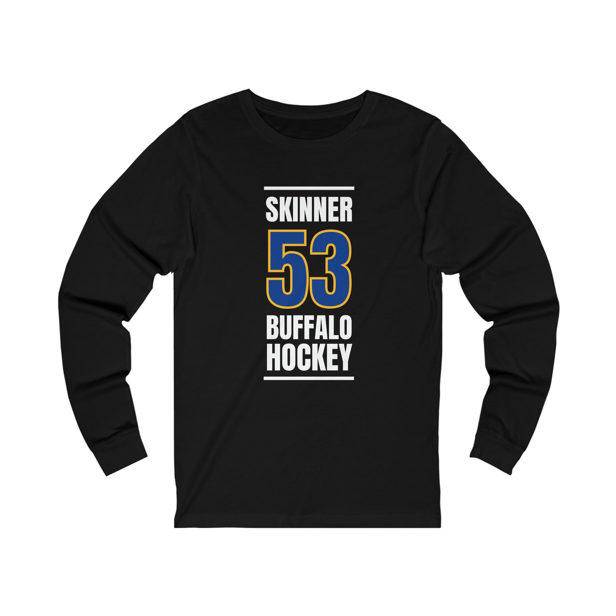 Skinner 53 Buffalo Hockey Royal Blue Vertical Design Unisex Jersey Long Sleeve Shirt