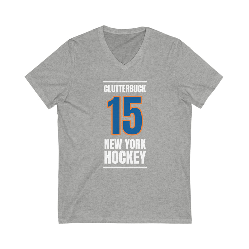 Clutterbuck 15 New York Hockey Blue Vertical Design Unisex V-Neck Tee