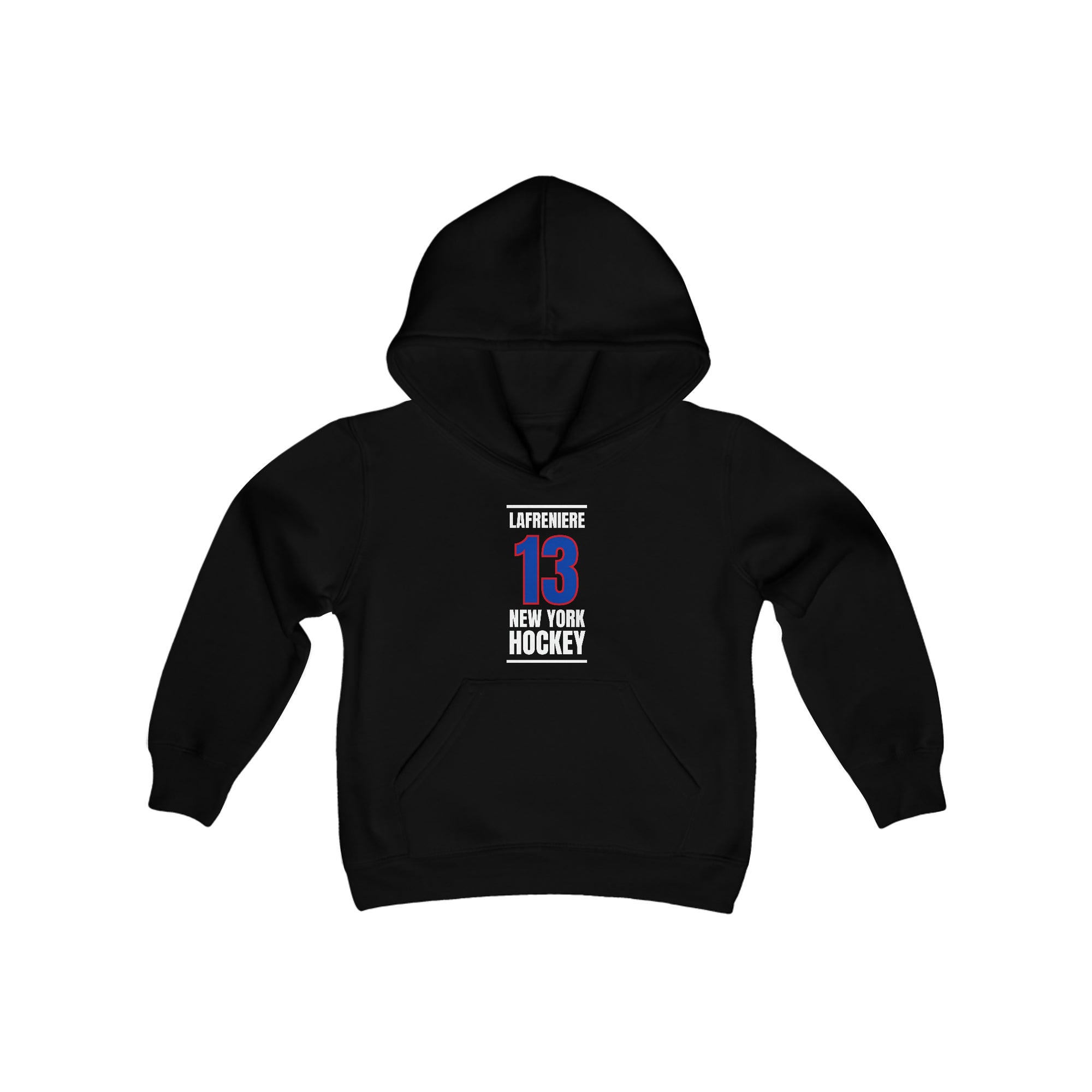 Lafreniere 13 New York Hockey Royal Blue Vertical Design Youth Hooded Sweatshirt