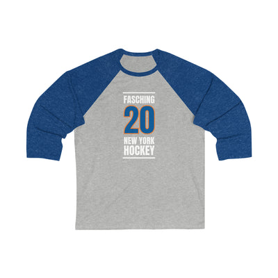 Fasching 20 New York Hockey Blue Vertical Design Unisex Tri-Blend 3/4 Sleeve Raglan Baseball Shirt