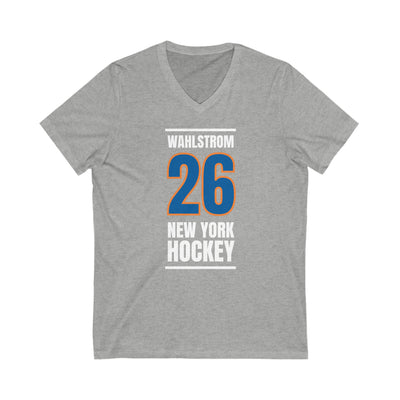 Wahlstrom 26 New York Hockey Blue Vertical Design Unisex V-Neck Tee