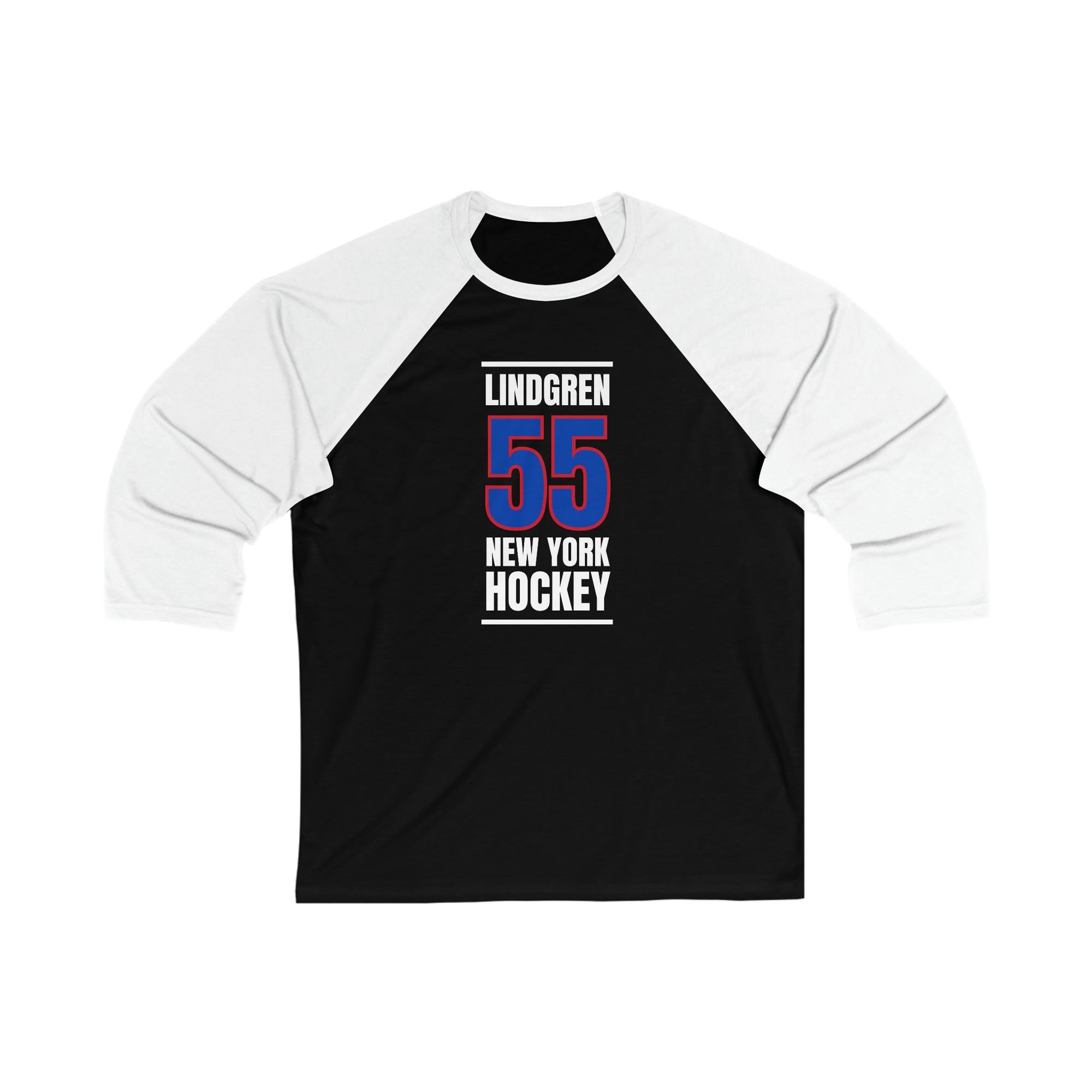 Lindgren 55 New York Hockey Royal Blue Vertical Design Unisex Tri-Blend 3/4 Sleeve Raglan Baseball Shirt