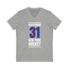 Shesterkin 31 New York Hockey Royal Blue Vertical Design Unisex V-Neck Tee