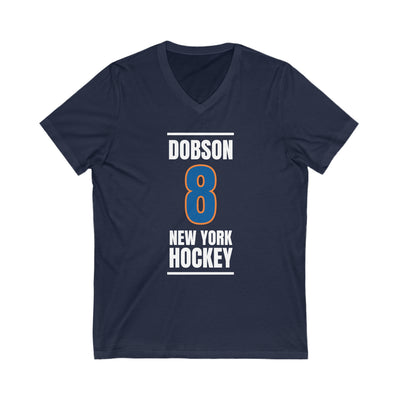 Dobson 8 New York Hockey Blue Vertical Design Unisex V-Neck Tee