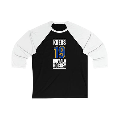 Krebs 19 Buffalo Hockey Royal Blue Vertical Design Unisex Tri-Blend 3/4 Sleeve Raglan Baseball Shirt