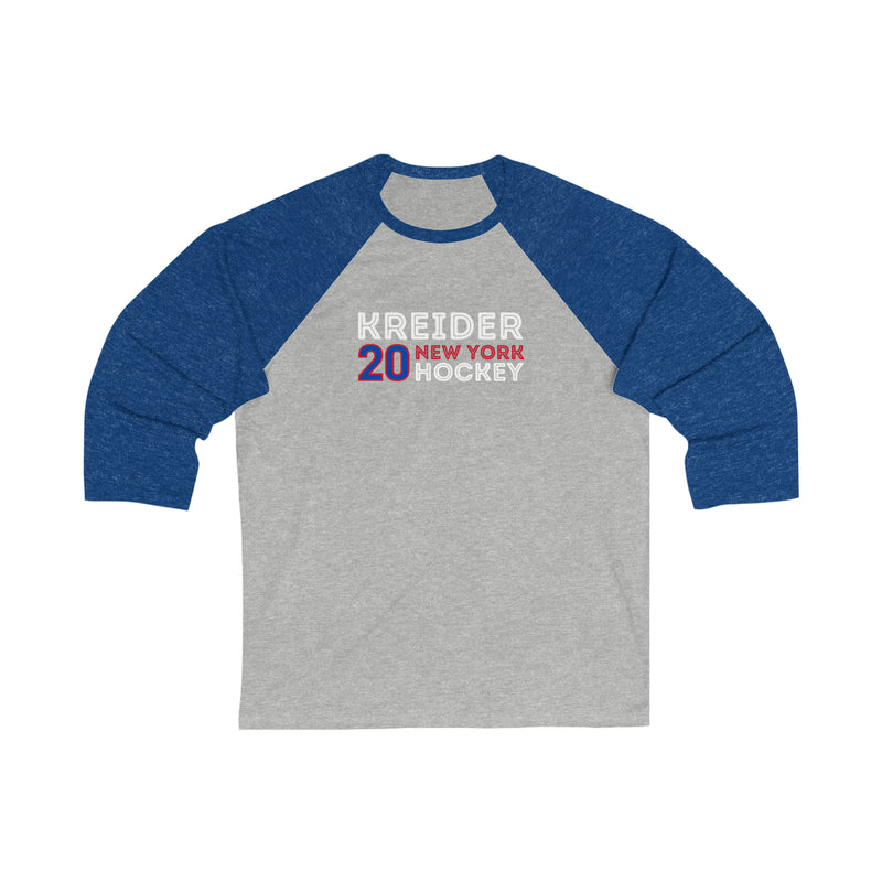 Kreider 20 New York Hockey Grafitti Wall Design Unisex Tri-Blend 3/4 Sleeve Raglan Baseball Shirt