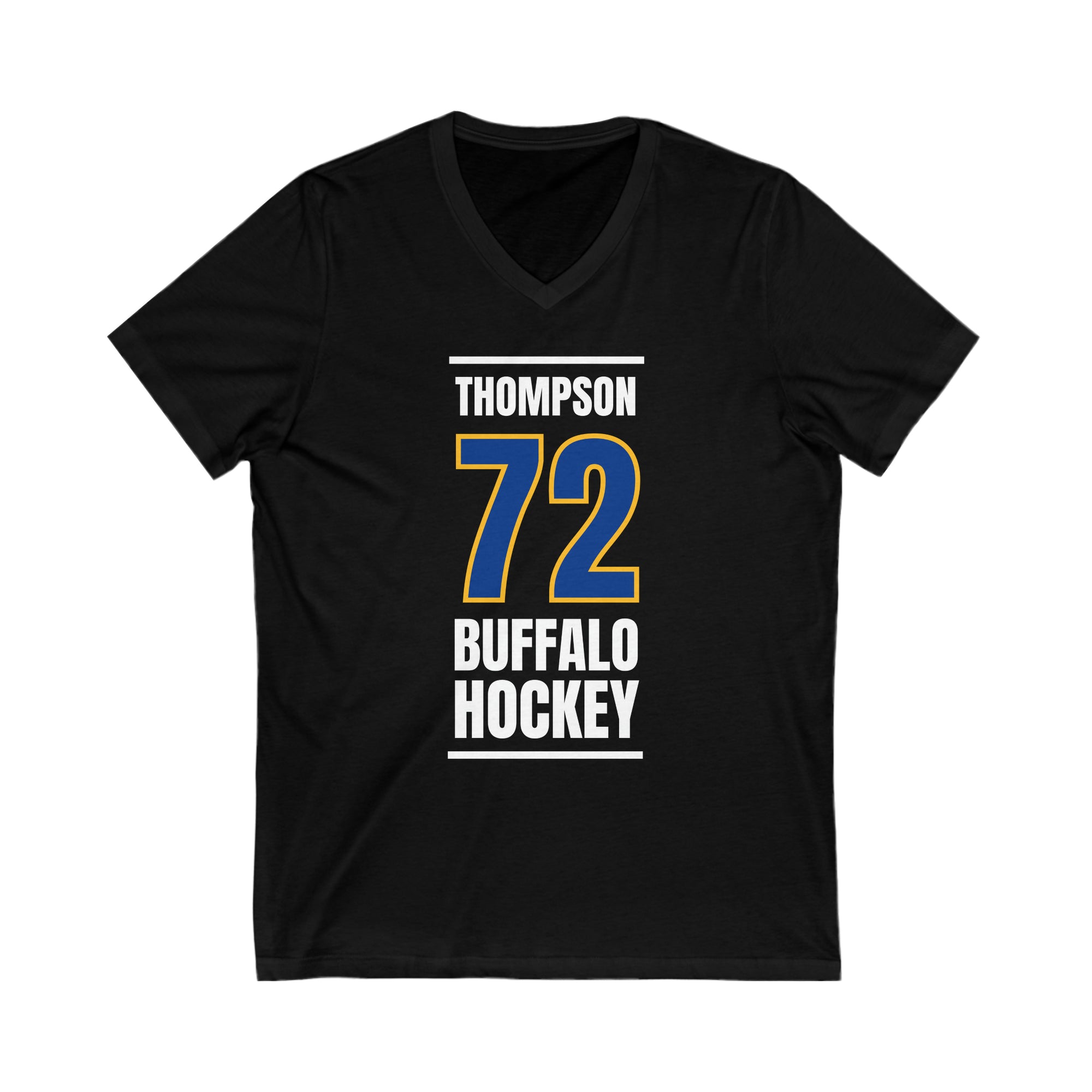 Thompson 72 Buffalo Hockey Royal Blue Vertical Design Unisex V-Neck Tee